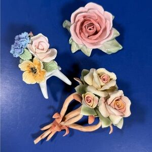 Coalport, Capodimonte & ENS Floral Figurines – Lot of 3 – Vintage Ceramics